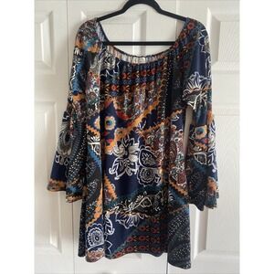 Christian Caliendo Womens 2X Top Bell Sleeve Western Boho Bell Sleeve Festival